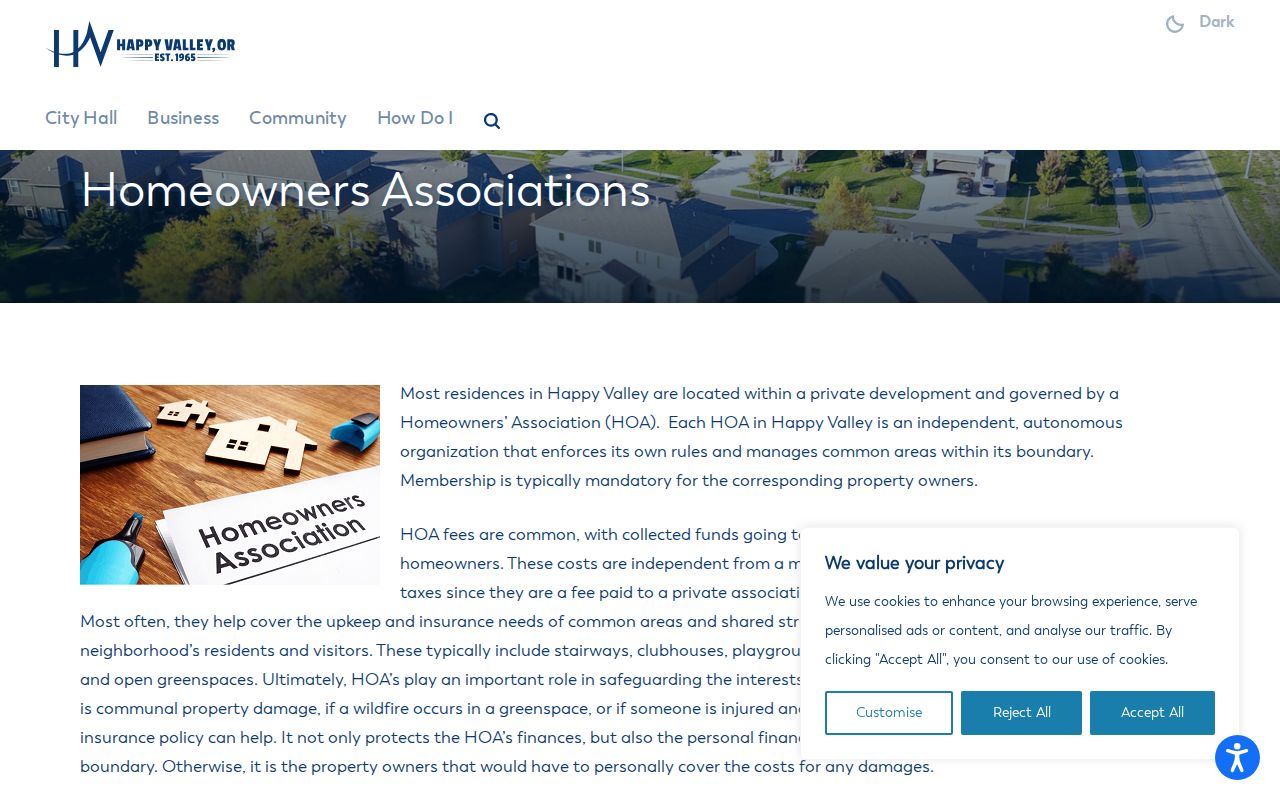 Happy Valley neighbors HOA registration and City contact page